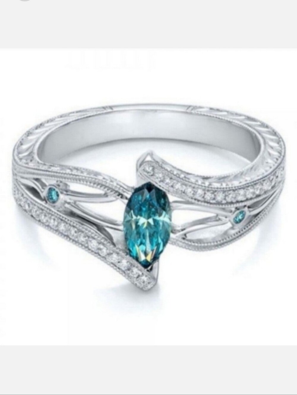 Swiss Blue Topaz Marquis-Cut Gemstone Jewelry White Gold Plated Ring